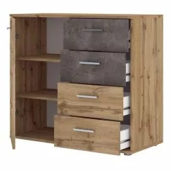 CARO-Möbel Kommode CHICAGO Wotan Eiche/Beton Dunkel, 4 Schubladen, 1 Tür -Sideboards Verkäufe 94719 2