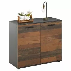 CARO-Möbel Kommode CHICAGO Mit 2 Türen In Beton Dunkel/Old Style