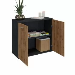 CARO-Möbel Kommode CHICAGO Mit 2 Türen In Beton Dunkel/Wotan Eiche -Sideboards Verkäufe 94749 2 N1