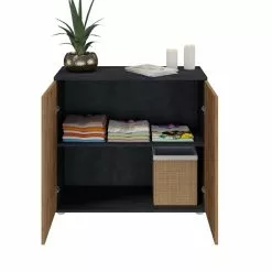 CARO-Möbel Kommode CHICAGO Mit 2 Türen In Beton Dunkel/Wotan Eiche -Sideboards Verkäufe 94749 3 N1