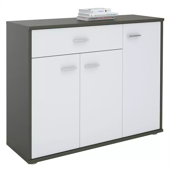 CARO-Möbel Sideboard ESTELLE Mit 3 Türen, 1 Schublade In Grau/weiß 1 CARO-Möbel Sideboard ESTELLE Mit 3 Türen, 1 Schublade In Grau/weiß