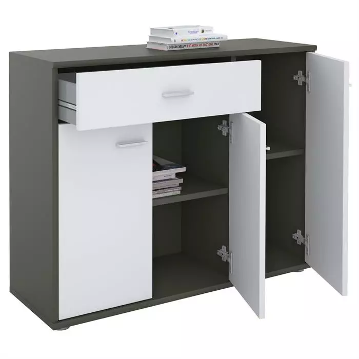 CARO-Möbel Sideboard ESTELLE Mit 3 Türen, 1 Schublade In Grau/weiß 2 CARO-Möbel Sideboard ESTELLE Mit 3 Türen, 1 Schublade In Grau/weiß – Bild 2