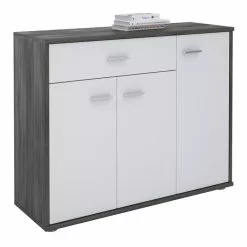 CARO-Möbel Sideboard ESTELLE Mit 3 Türen, 1 Schublade In Esche Grau/weiß