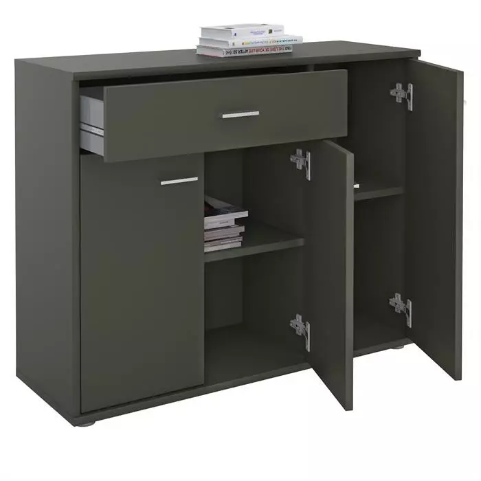 CARO-Möbel Sideboard ESTELLE Mit 3 Türen, 1 Schublade In Grau 2 CARO-Möbel Sideboard ESTELLE Mit 3 Türen, 1 Schublade In Grau – Bild 2