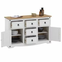 CARO-Möbel Sideboard CAMPO, Kiefer Massiv Weiß, Mit 5 Schubladen Und 2 Türen -Sideboards Verkäufe 94865 2