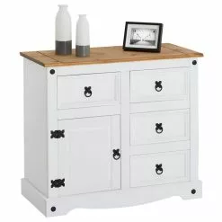 CARO-Möbel Kommode CAMPO, Kiefer Massiv Weiß, Mit 4 Schubladen Und 1 Tür