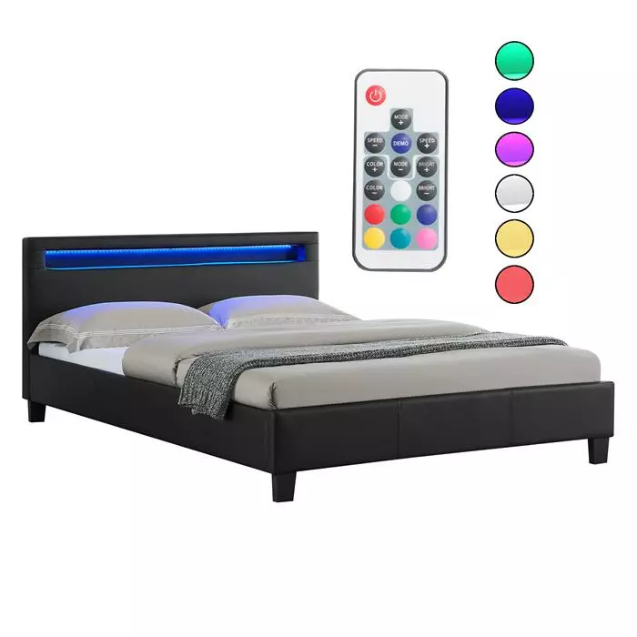 CARO-Möbel Polsterbett JERRY 140x200 Cm, LED Beleuchtung, Kunstleder Schwarz 5 CARO-Möbel Polsterbett JERRY 140x200 Cm, LED Beleuchtung, Kunstleder Schwarz – Bild 5