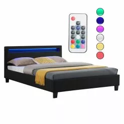 CARO-Möbel Polsterbett JORDIE 140x200 Cm, LED Beleuchtung, Stoff Schwarz -Sideboards Verkäufe 94935 00