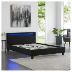 CARO-Möbel Polsterbett JORDIE 140x200 Cm, LED Beleuchtung, Stoff Schwarz -Sideboards Verkäufe 94935 2