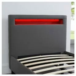 CARO-Möbel Polsterbett MANDALAY 90x200 Cm, LED Beleuchtung, Kunstleder Grau -Sideboards Verkäufe 94954 6
