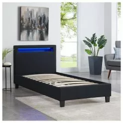 CARO-Möbel Polsterbett HIMALAYA 90x200 Cm, LED Beleuchtung, Stoff Schwarz 8 CARO-Möbel Polsterbett HIMALAYA 90x200 Cm, LED Beleuchtung, Stoff Schwarz -Sideboards Verkäufe 94956 2