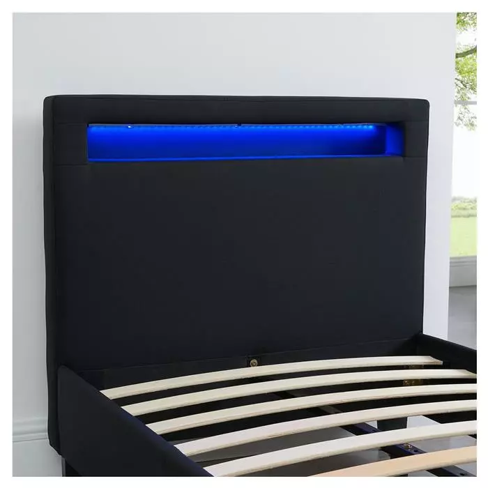 CARO-Möbel Polsterbett HIMALAYA 90x200 Cm, LED Beleuchtung, Stoff Schwarz 4 CARO-Möbel Polsterbett HIMALAYA 90x200 Cm, LED Beleuchtung, Stoff Schwarz – Bild 4