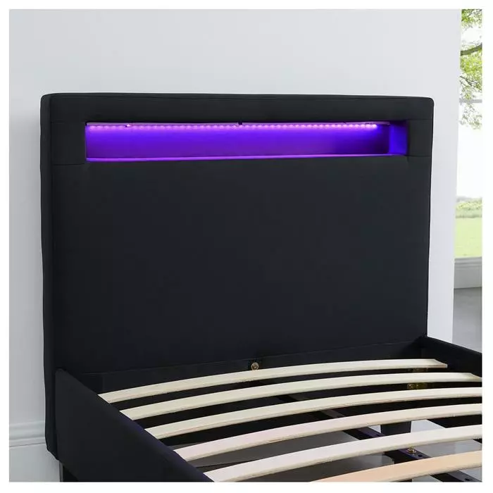 CARO-Möbel Polsterbett HIMALAYA 90x200 Cm, LED Beleuchtung, Stoff Schwarz 5 CARO-Möbel Polsterbett HIMALAYA 90x200 Cm, LED Beleuchtung, Stoff Schwarz – Bild 5