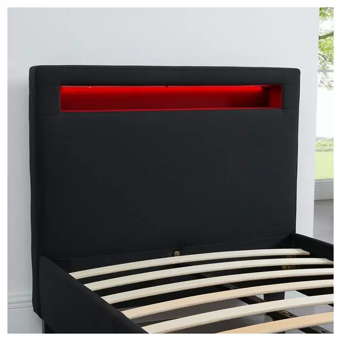 CARO-Möbel Polsterbett HIMALAYA 90x200 Cm, LED Beleuchtung, Stoff Schwarz 6 CARO-Möbel Polsterbett HIMALAYA 90x200 Cm, LED Beleuchtung, Stoff Schwarz – Bild 6