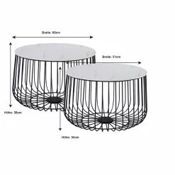 CARO-Möbel Couchtisch PADOVA 2er Set Marmor Weiß, Metallkörbe Mit Deckel -Sideboards Verkäufe 94997 4