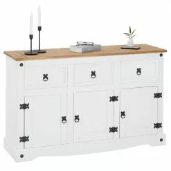 CARO-Möbel Sideboard CAMPO, Kiefer Massiv Weiß, Mit 3 Schubladen Und Türen