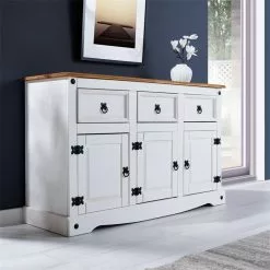 CARO-Möbel Sideboard CAMPO, Kiefer Massiv Weiß, Mit 3 Schubladen Und Türen -Sideboards Verkäufe 95040 A0 2N