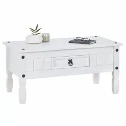 CARO-Möbel Couchtisch RURAL Im Mexiko Stil Kiefer Massiv Mit 1 Schublade, Weiß Lackiert