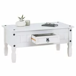 CARO-Möbel Couchtisch RURAL Im Mexiko Stil Kiefer Massiv Mit 1 Schublade, Weiß Lackiert -Sideboards Verkäufe 95046 2 N