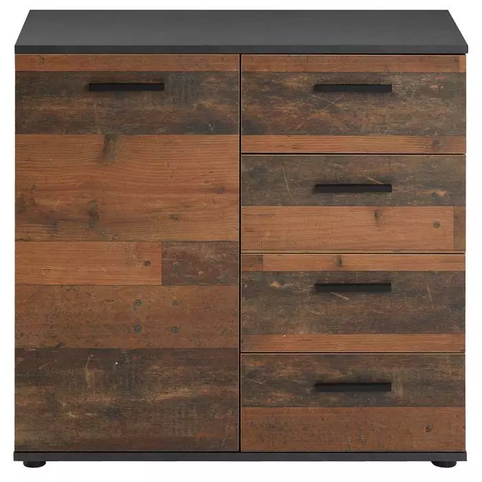 CARO-Möbel Kommode CHICAGO Beton Dunkel/Old Style, 4 Schubladen, 1 Tür 3 CARO-Möbel Kommode CHICAGO Beton Dunkel/Old Style, 4 Schubladen, 1 Tür – Bild 3