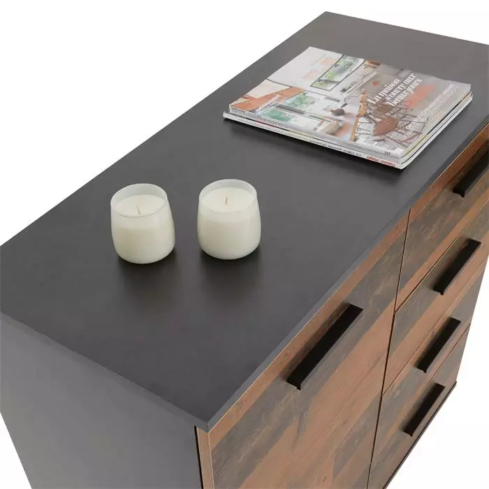 CARO-Möbel Kommode CHICAGO Beton Dunkel/Old Style, 4 Schubladen, 1 Tür 4 CARO-Möbel Kommode CHICAGO Beton Dunkel/Old Style, 4 Schubladen, 1 Tür – Bild 4