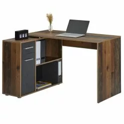 CARO-Möbel Eckschreibtisch LENA Mit Regal In Old Style/Beton Dunkel