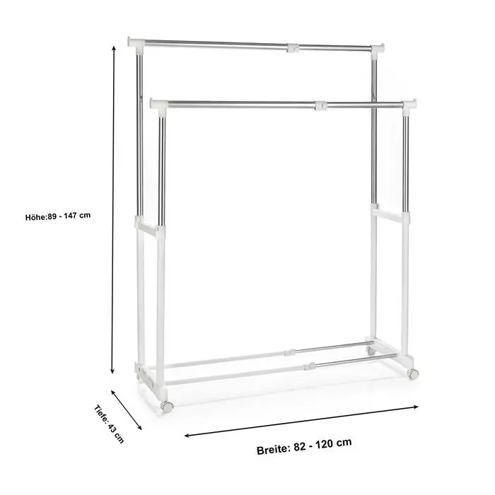 CARO-Möbel Garderobenwagen CASA In Weiß, 2 Kleiderstangen 4 CARO-Möbel Garderobenwagen CASA In Weiß, 2 Kleiderstangen – Bild 4