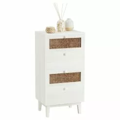 CARO-Möbel Kommode SEETA Mit 4 Schubladen Und Wiener Geflecht, Weiß