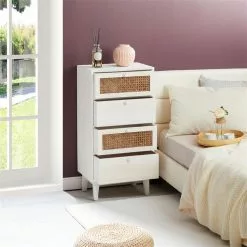 CARO-Möbel Kommode SEETA Mit 4 Schubladen Und Wiener Geflecht, Weiß -Sideboards Verkäufe 95324 AC2