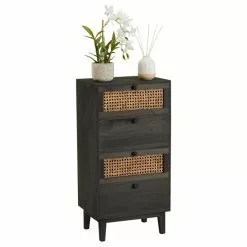 CARO-Möbel Kommode SEETA Mit 4 Schubladen Und Wiener Geflecht, Schwarz