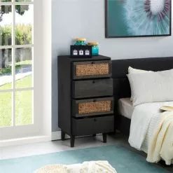 CARO-Möbel Kommode SEETA Mit 4 Schubladen Und Wiener Geflecht, Schwarz -Sideboards Verkäufe 95325 AC2