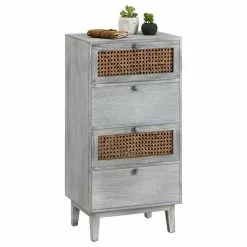 CARO-Möbel Kommode SEETA Mit 4 Schubladen Und Wiener Geflecht, Grau