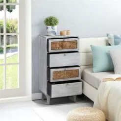 CARO-Möbel Kommode SEETA Mit 4 Schubladen Und Wiener Geflecht, Grau -Sideboards Verkäufe 95326 AC2