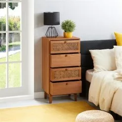 CARO-Möbel Kommode SEETA Mit 4 Schubladen Und Wiener Geflecht, Braun -Sideboards Verkäufe 95327 AC2