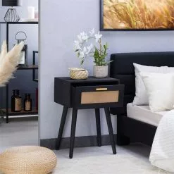 CARO-Möbel Nachttisch KIRAN Mit 1 Schublade, Holz In Schwarz -Sideboards Verkäufe 95329 AC2