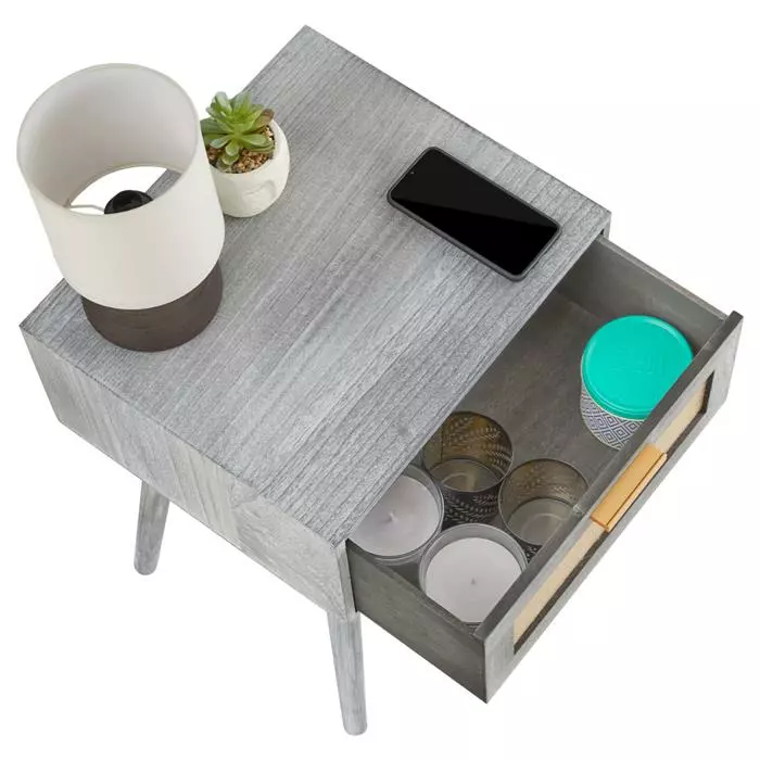 CARO-Möbel Nachttisch KIRAN Mit 1 Schublade, Holz In Grau 4 CARO-Möbel Nachttisch KIRAN Mit 1 Schublade, Holz In Grau – Bild 4