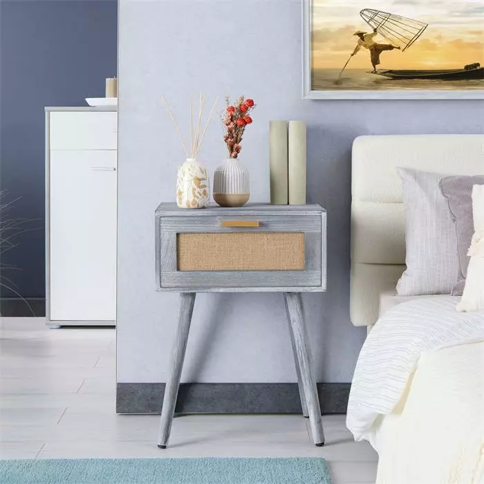 CARO-Möbel Nachttisch KIRAN Mit 1 Schublade, Holz In Grau 2 CARO-Möbel Nachttisch KIRAN Mit 1 Schublade, Holz In Grau – Bild 2