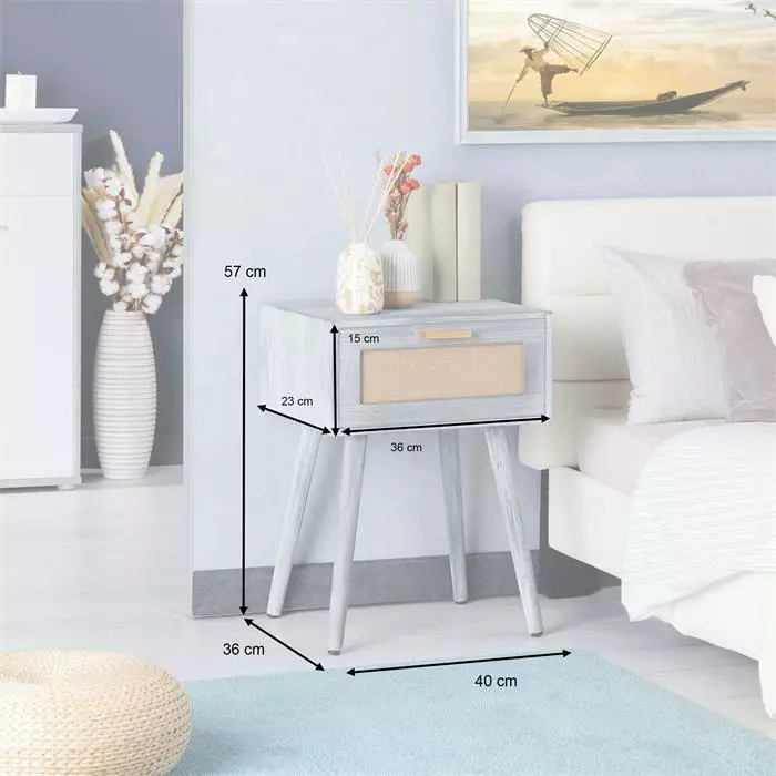 CARO-Möbel Nachttisch KIRAN Mit 1 Schublade, Holz In Grau 6 CARO-Möbel Nachttisch KIRAN Mit 1 Schublade, Holz In Grau – Bild 6