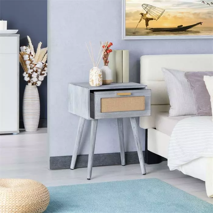 CARO-Möbel Nachttisch KIRAN Mit 1 Schublade, Holz In Grau 3 CARO-Möbel Nachttisch KIRAN Mit 1 Schublade, Holz In Grau – Bild 3