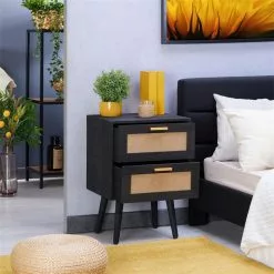 CARO-Möbel Nachttisch WAMAN Mit 2 Schubladen, Schwarz -Sideboards Verkäufe 95333 AC2