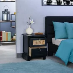 CARO-Möbel Nachttisch PADMA Mit 2 Schubladen Und Wiener Geflecht, Schwarz -Sideboards Verkäufe 95336 AC2