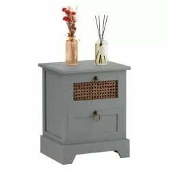 CARO-Möbel Nachttisch PADMA Mit 2 Schubladen Und Wiener Geflecht, Grau