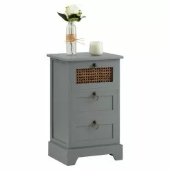 CARO-Möbel Nachttisch RAJA Mit 3 Schubladen Und Wiener Geflecht, Grau