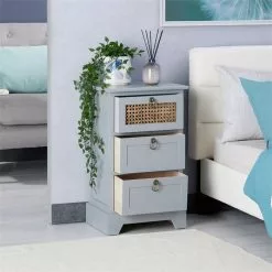 CARO-Möbel Nachttisch RAJA Mit 3 Schubladen Und Wiener Geflecht, Grau -Sideboards Verkäufe 95340 AC2