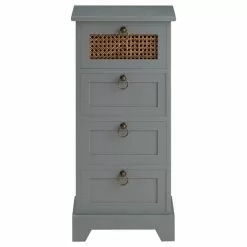 CARO-Möbel Nachttisch VANIKA Mit 4 Schubladen Und Wiener Geflecht, Grau