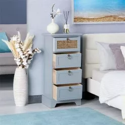 CARO-Möbel Nachttisch VANIKA Mit 4 Schubladen Und Wiener Geflecht, Grau -Sideboards Verkäufe 95343 AC2