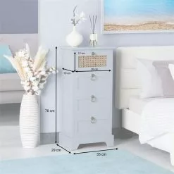 CARO-Möbel Nachttisch VANIKA Mit 4 Schubladen Und Wiener Geflecht, Grau -Sideboards Verkäufe 95343 AC8