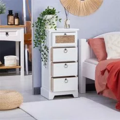 CARO-Möbel Nachttisch VANIKA Mit 4 Schubladen Und Wiener Geflecht, Weiß -Sideboards Verkäufe 95344 AC2