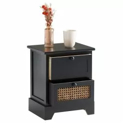 CARO-Möbel Nachttisch RANI Mit 2 Schubladen Und Wiener Geflecht, Schwarz -Sideboards Verkäufe 95345 2