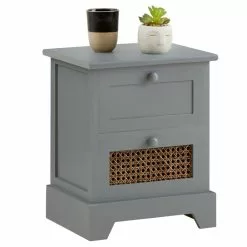 CARO-Möbel Nachttisch RANI Mit 2 Schubladen Und Wiener Geflecht, Grau